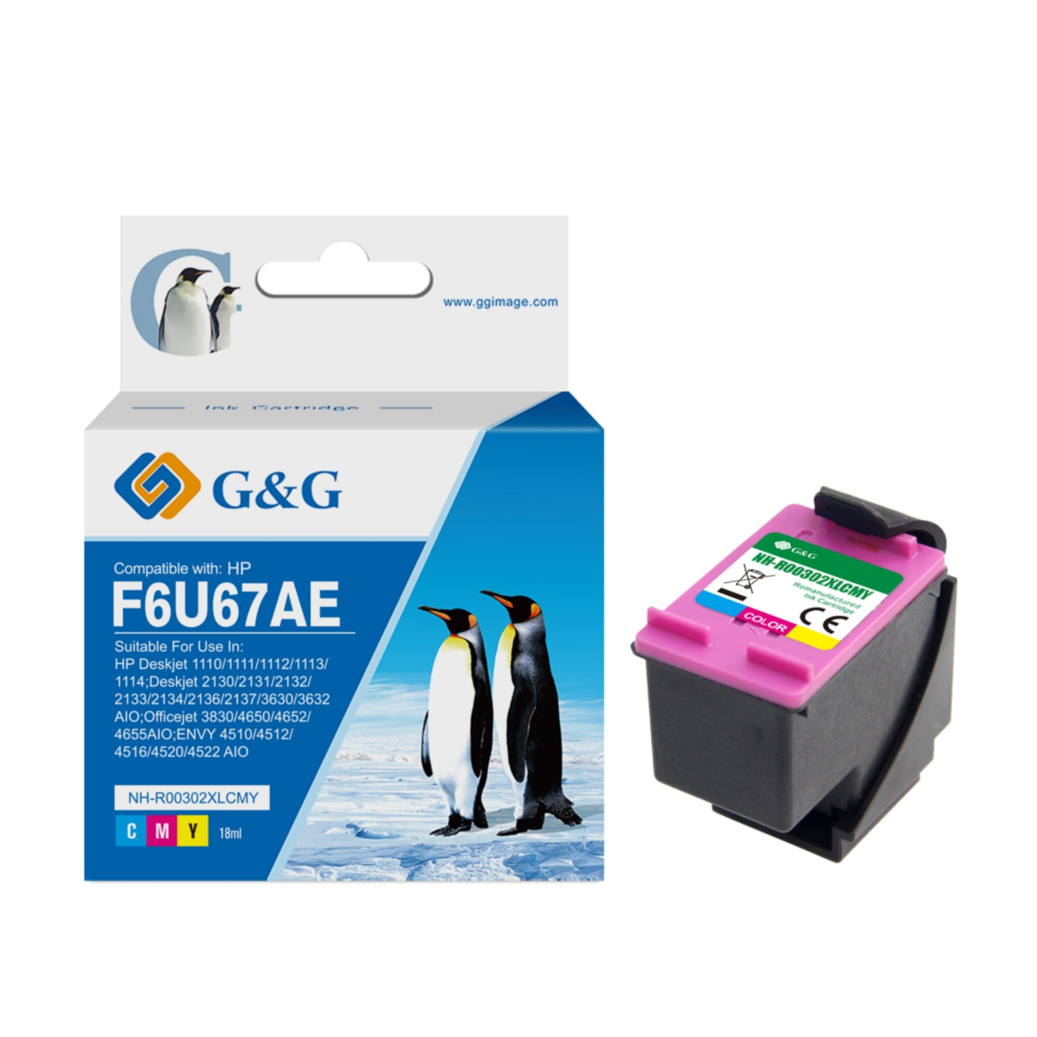 Ersetzt HP F6U67AE / 302XL C/M/Y Druckerpatrone Printer Tintenpatrone (330 Seiten / 18ml) - Blau / Rot / Gelb