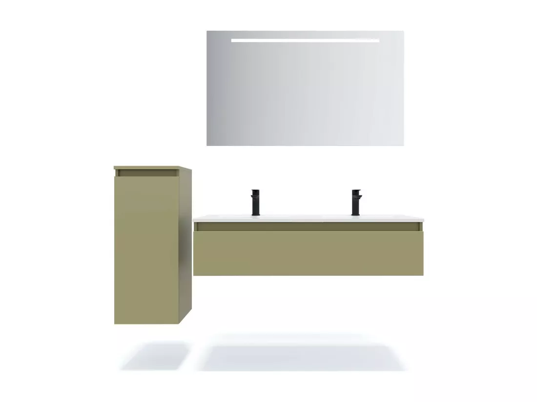 Meuble de salle de bain suspendu double vasque intégrée 120cm 1 tiroir Vert olive - Hudson