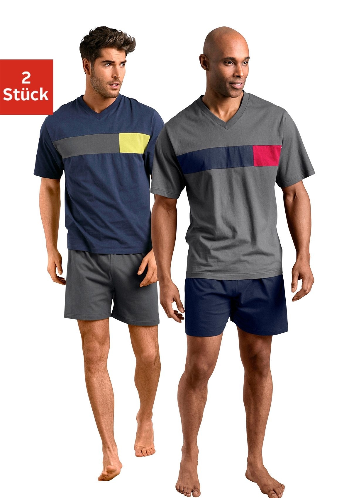 le jogger® Pyjama Packung, 2 Stück, 4 Stk. tlg., mit Colourblock-Einsätzen