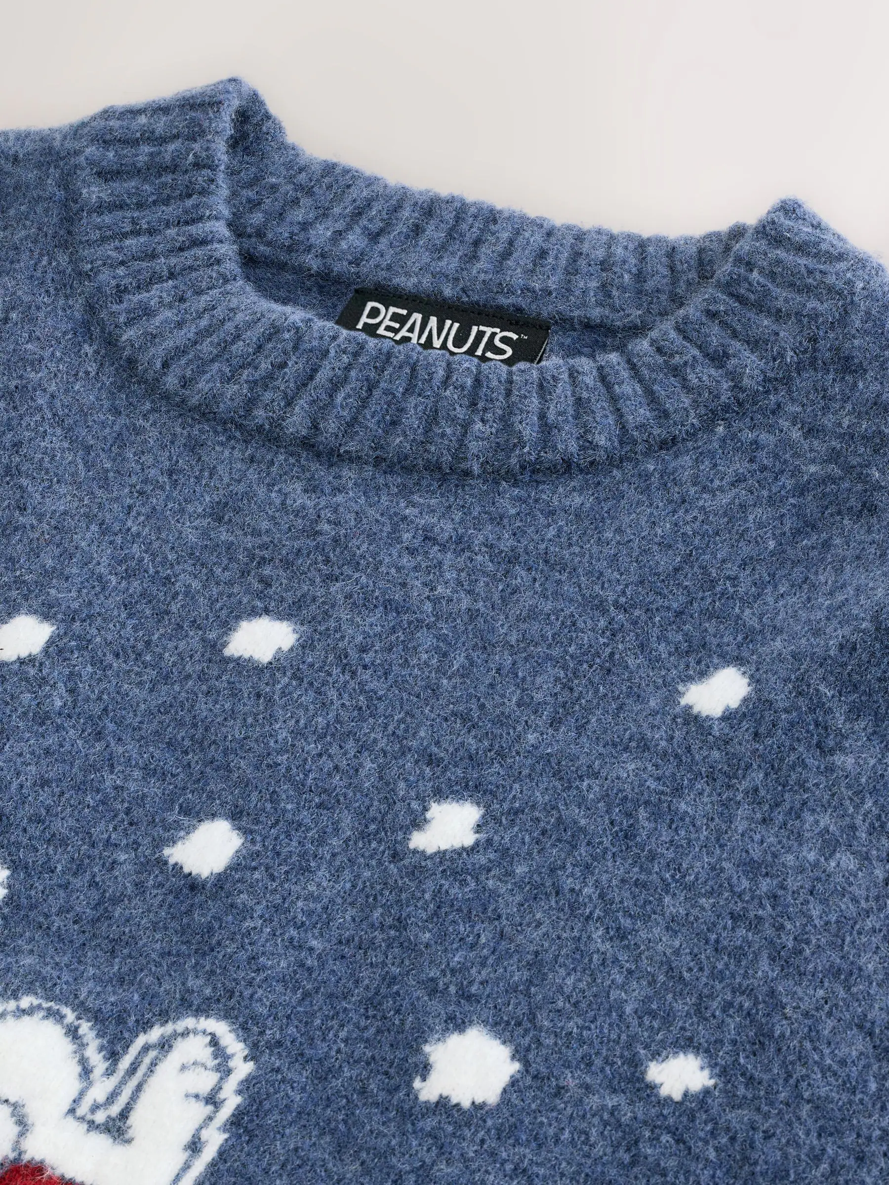 Blauw - Regular Fit Snoopy Christmas Crew Neck Jumper with Wool