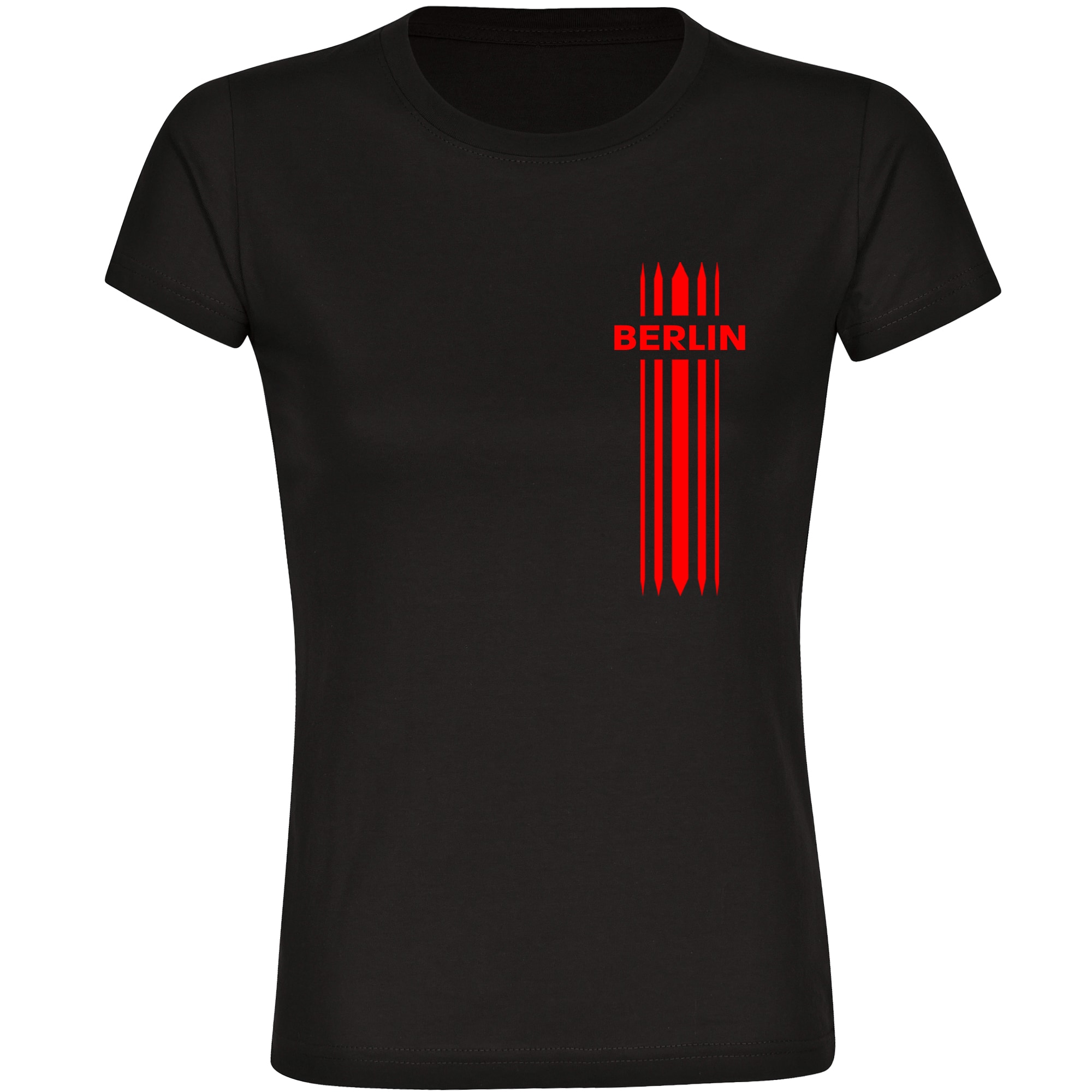 multifanshop® Damen T-Shirt - Berlin rot - Streifen - Druck rot