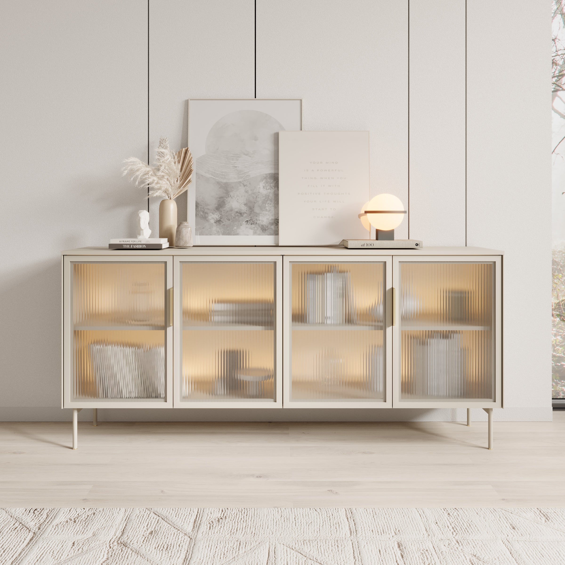 Meubella - Lomo - Dressoir - Beige - 181 cm