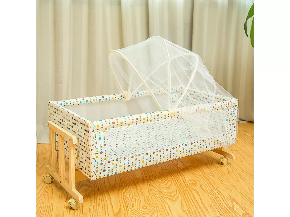 King of Dreams Berceau de bébé en Bois, avec moustiquaire, Teinte pour Matelas 85 x 48 cm