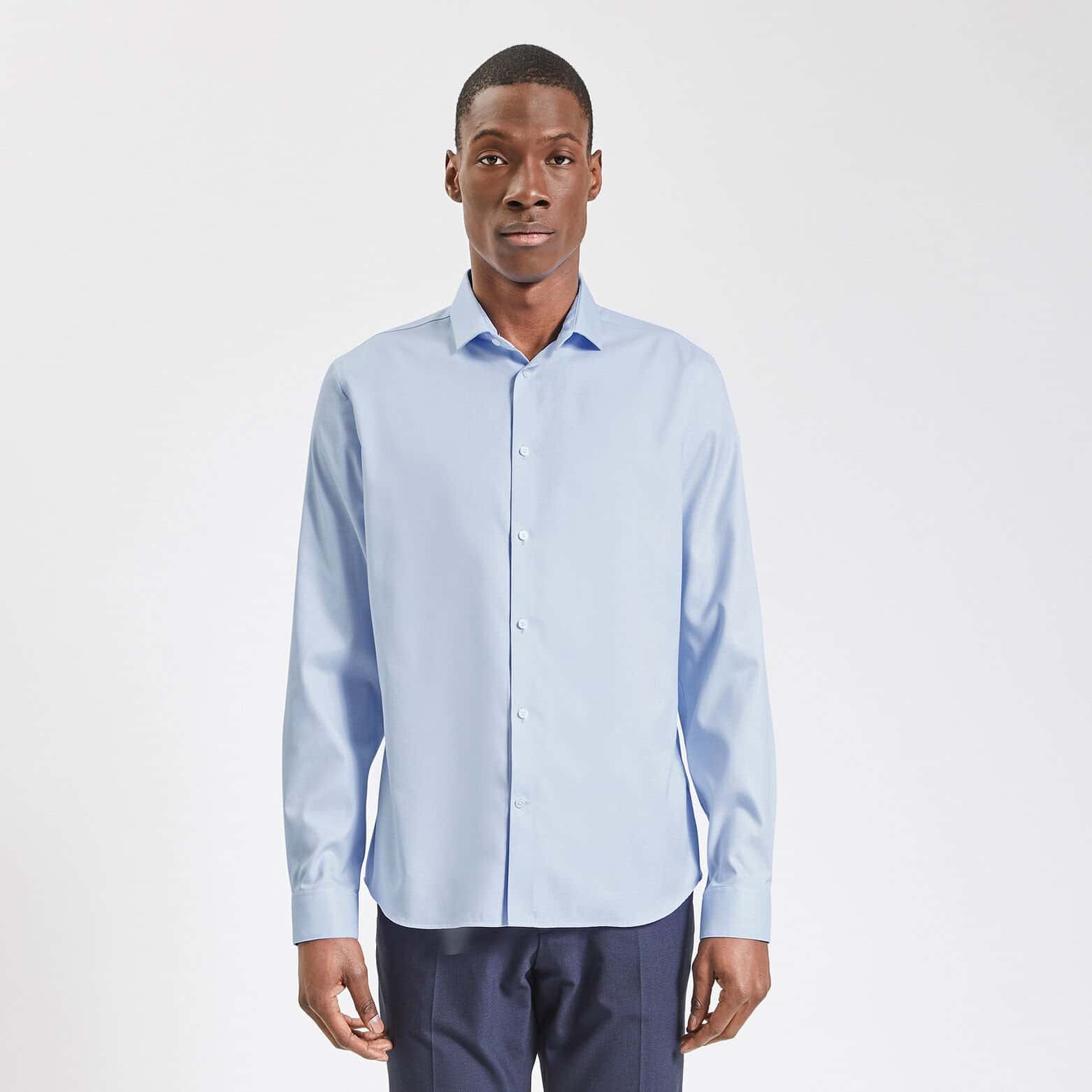 Chemise slim sans repassage unie coton Bleu clair