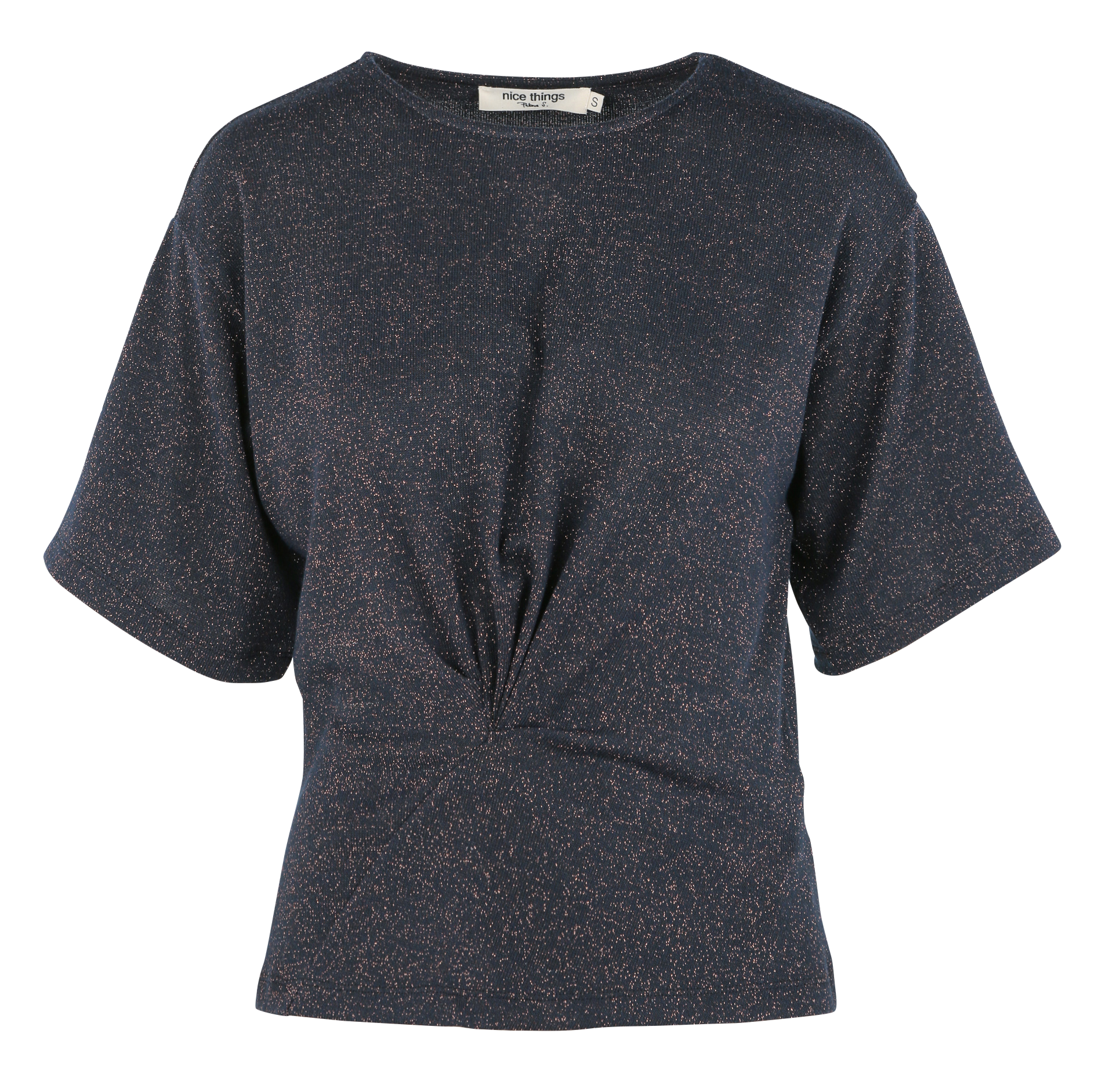 Top droit col rond pailleté | Bleu