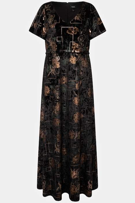 Abendkleid, Samt, V-Ausschnitt, Halbarm