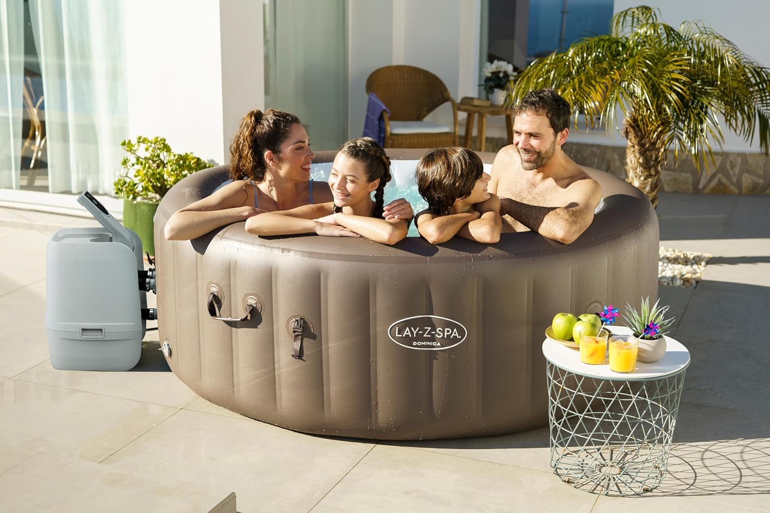 Bestway® Lay-Z-SPA® Energiespar-Whirlpool Dominica HydroJet™ mit App-Steuerung, für 6 Personen Ø 196 x 71 cm, Urbanbraun