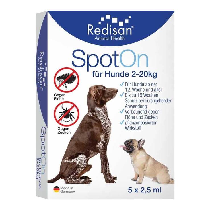 Redisan Spot-on gegen Zecken + Flöhe für Hunde 2 - 20 kg, 5X2.5 ml