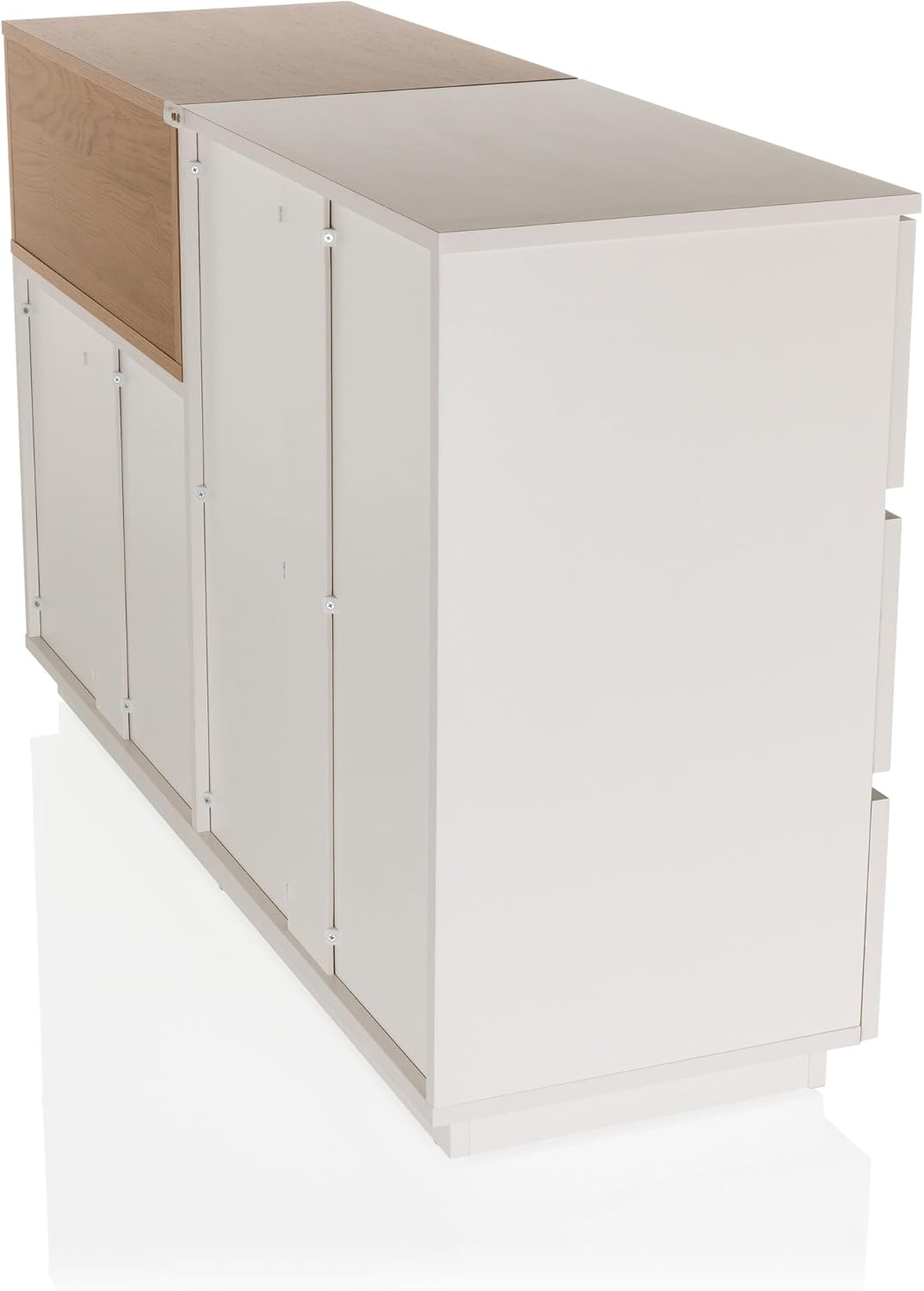 Sideboard mit 5 Schubladen 120x40x76 cm MELMO S Schubladenkommode im skandinavischen Stil, griffloses Design, Weiß/Eiche