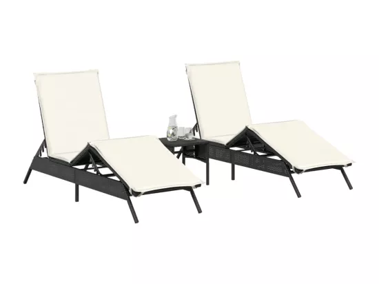 Chaises longues lot de 2 avec table noir résine tressée