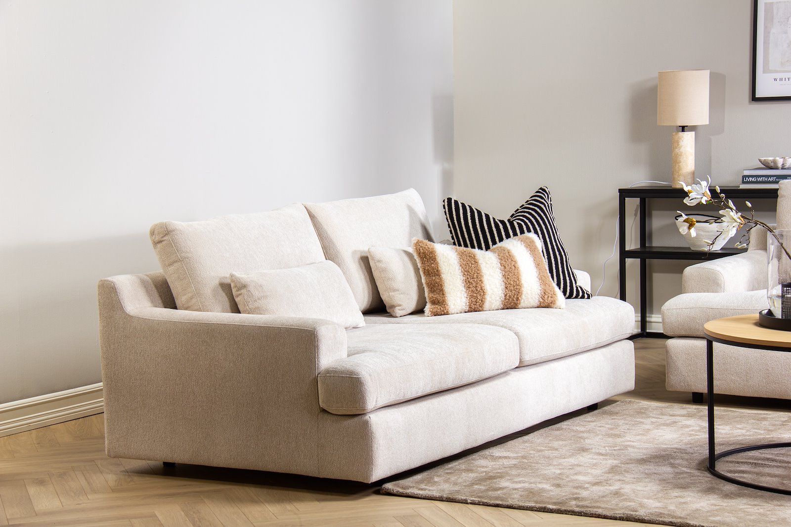 Roma 3-seter Tekstil Raven 24 Light Beige med sorte ben