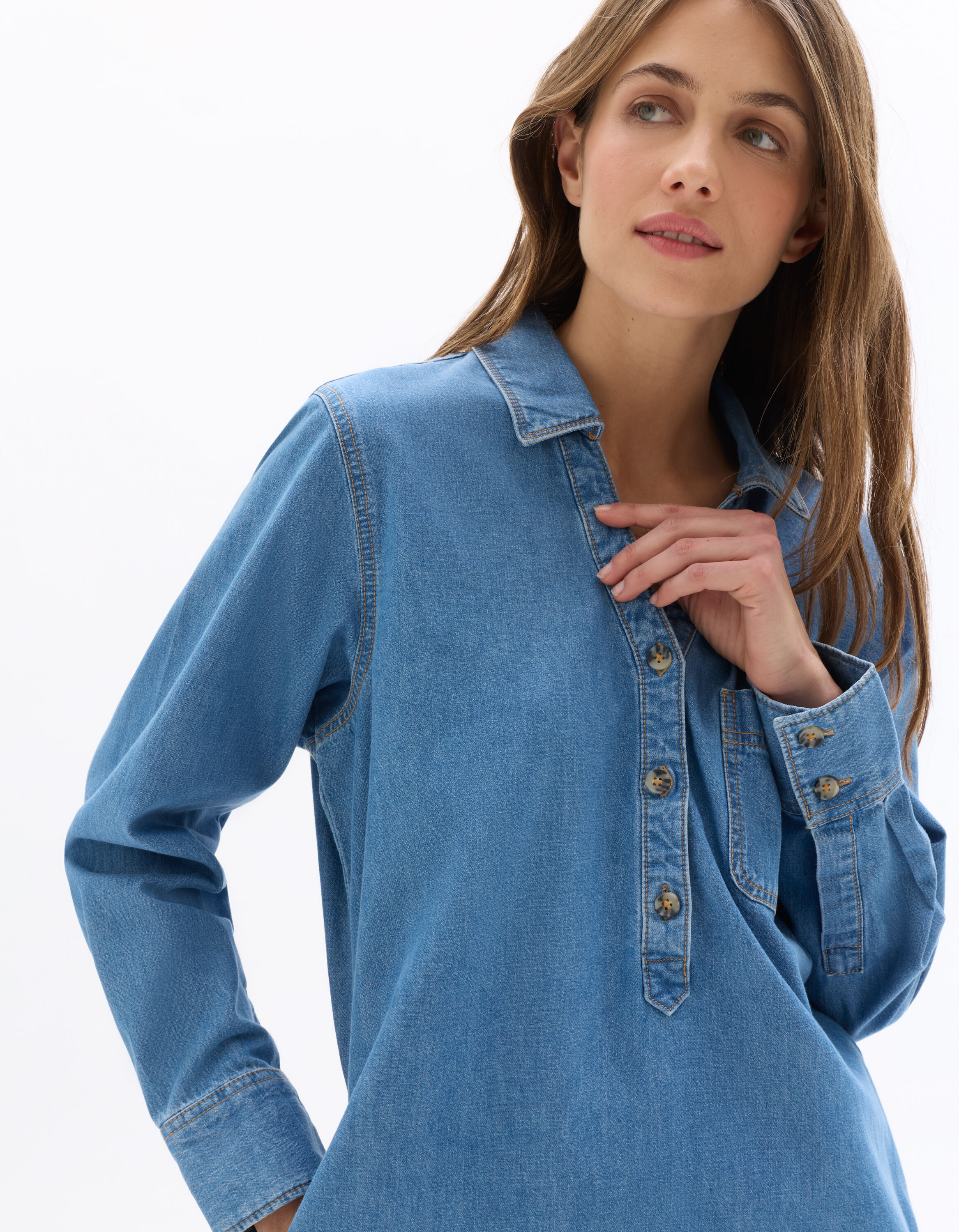 Robe chemise en jean 100% coton - bleu