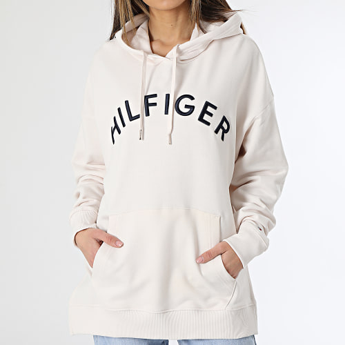 Sweat Capuche Femme Relaxed Hilfiger Varsity Embroidery 7797 Beige Clair