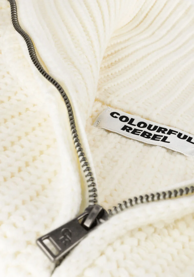 COLOURFUL REBEL witte colourful rebel trui yfke knitwear zip pullover