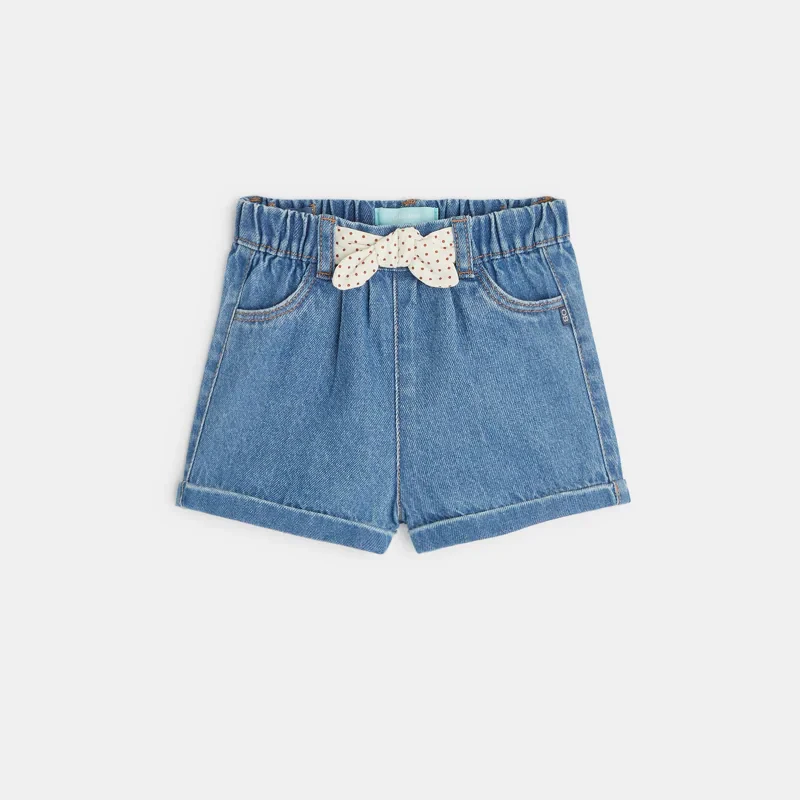 Short en denim nœud fantaisie bleu bébé fille Bleu