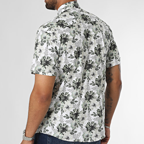 Chemise Manches Courtes Blanc Vert Kaki Floral