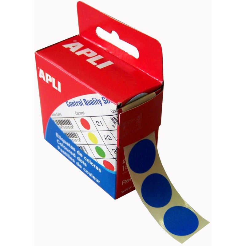 Boîte distributrice de 150 pastilles adhésives de couleur - Ø 15mm - Bleu