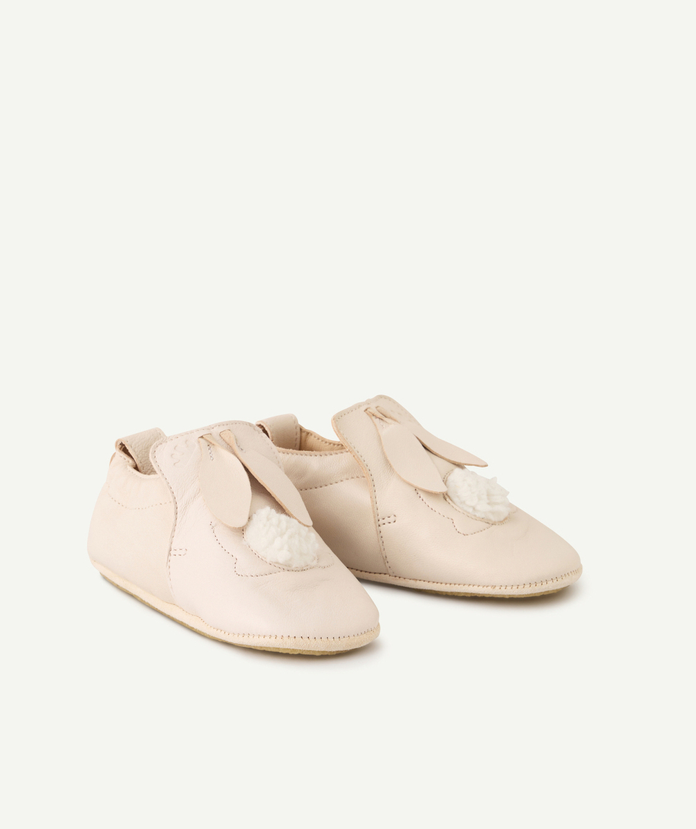 EASY PEASYCHAUSSONS EN CUIR ROSES LAPIN AVEC POMPONS
