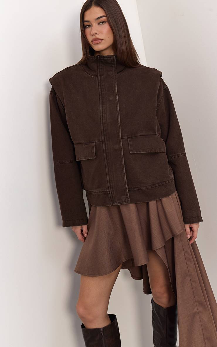 Veste En Jean Col Cheminée Avec Détails Poches