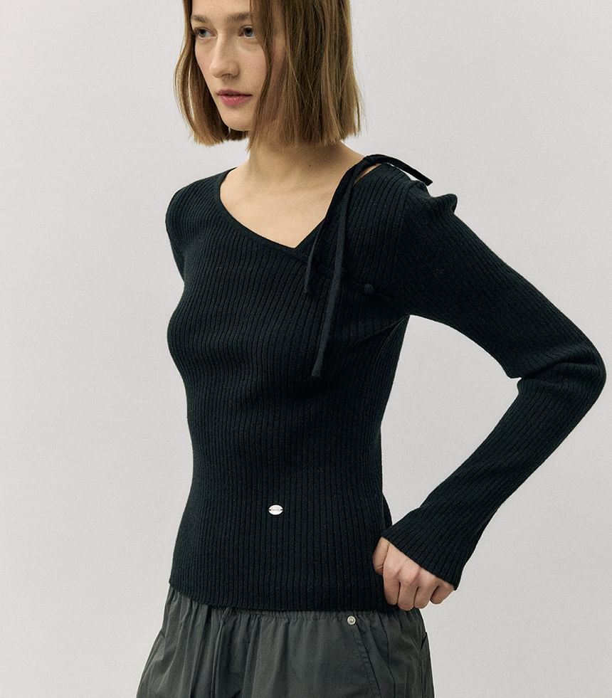 rolarola - Asymmetrische top met ribbreisel (zwart)