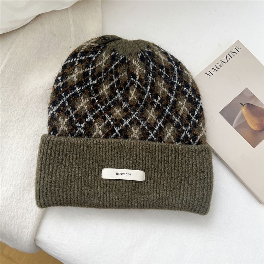 LANWO - Argyle appliqué gebreide muts