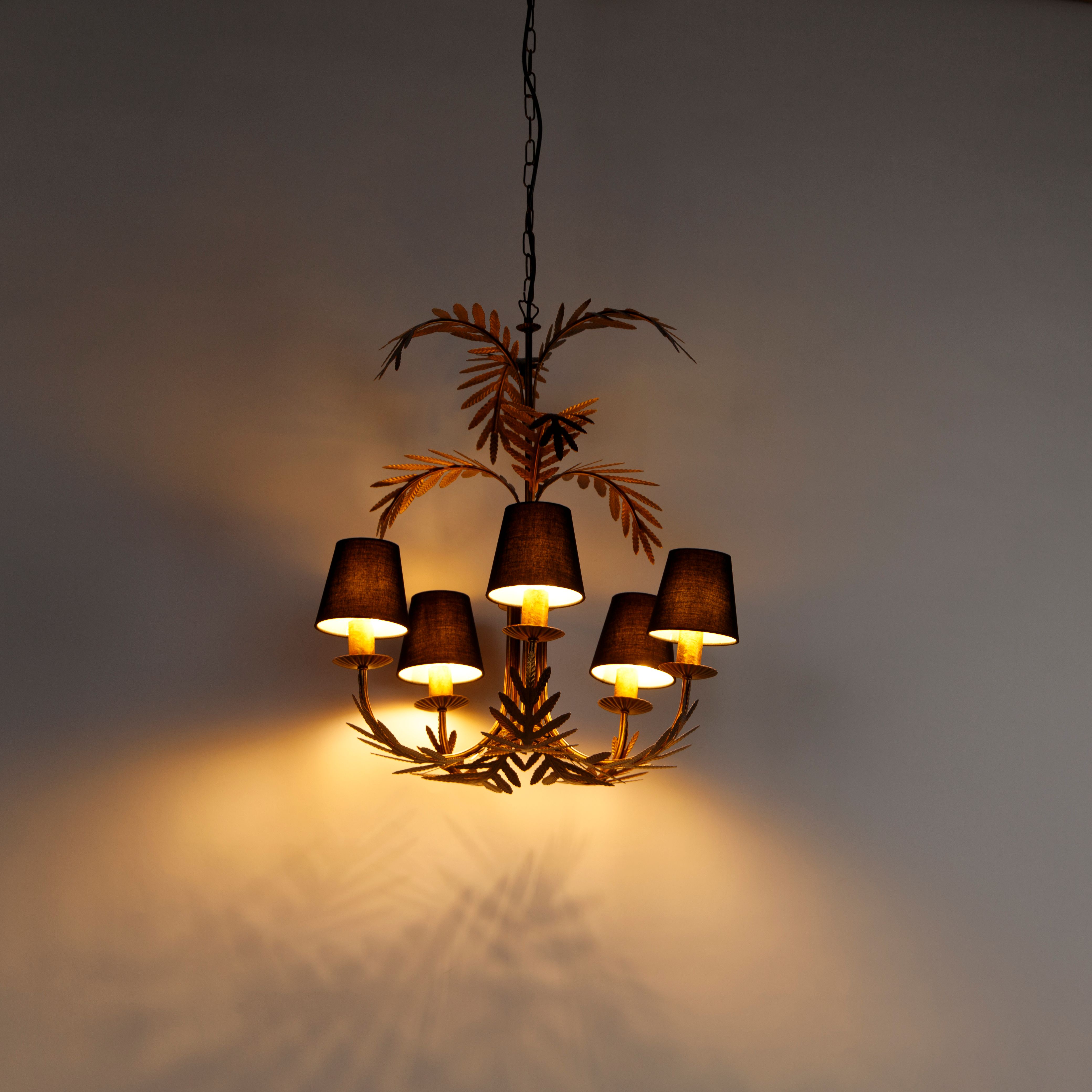 Kroonluchter goud met katoenen klemkap zwart 5-lichts - Botanica