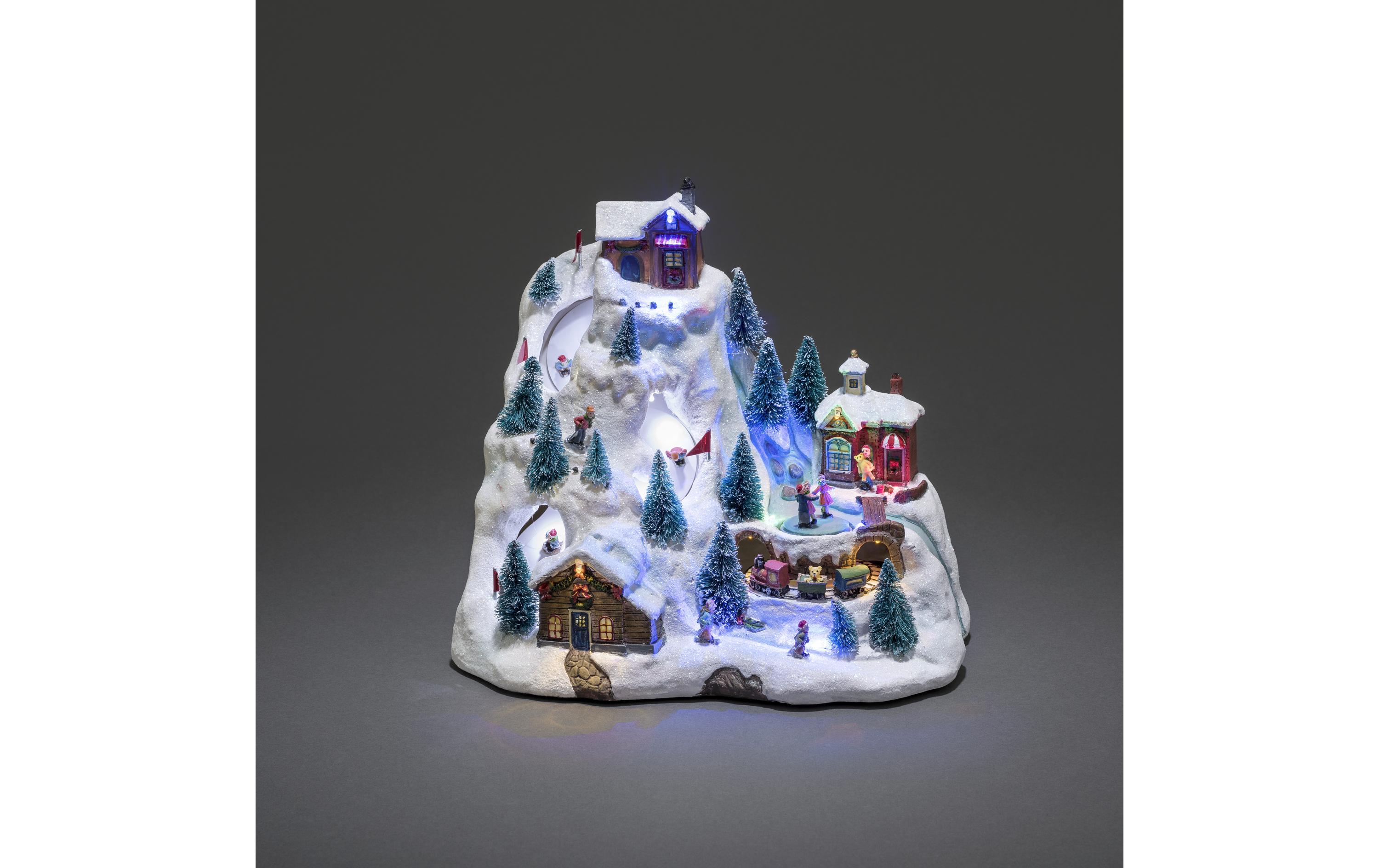 LED-Figur Szenerie Skipiste mit Animation, Mehrfarbig<br>LED Deko-Skipiste