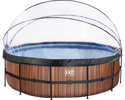 EXIT WoodPool ronde opzetzwembadset Ø 488x122 cm inclusief zandfiltersysteem, afdekking & ladder, houtlook