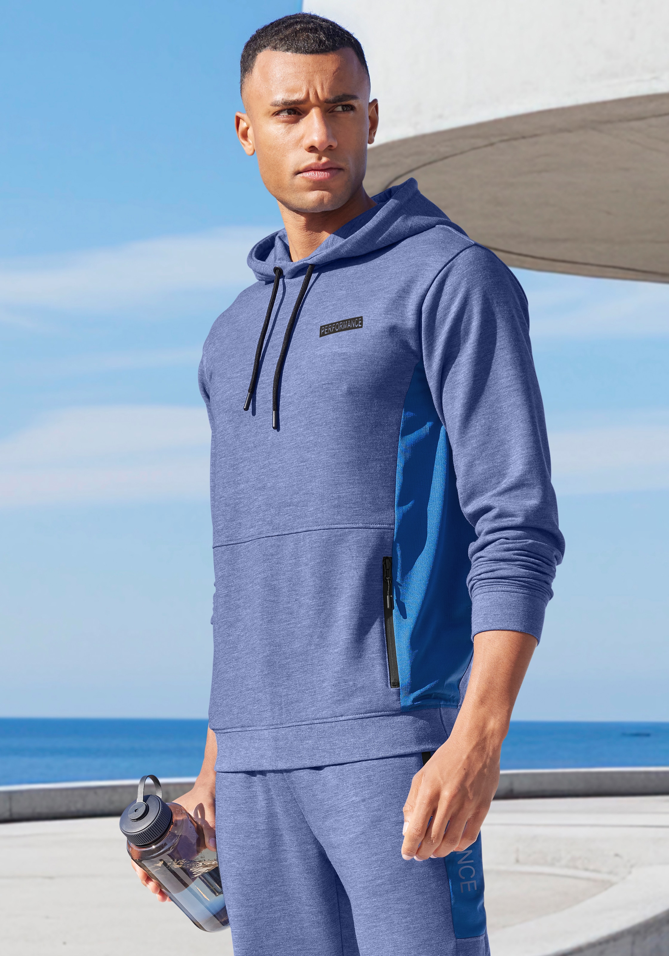 AUTHENTIC LE JOGGER Kapuzenpullover , melierte Optik, mit Reissverschlusstasche