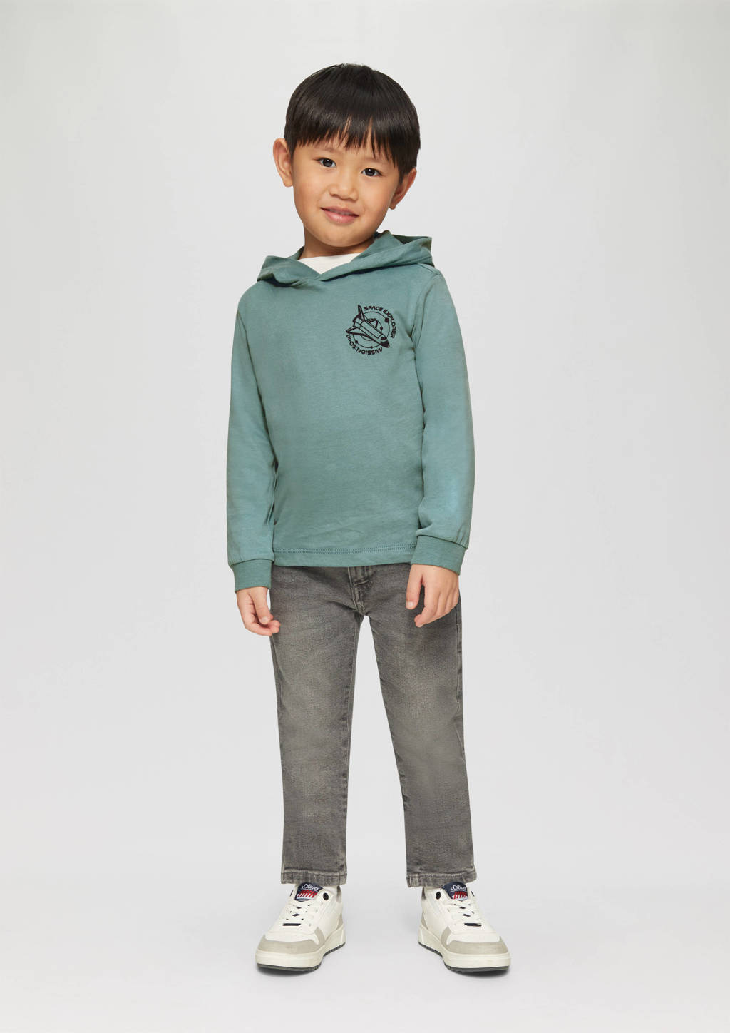 s.Oliver sweater met backprint petrol
