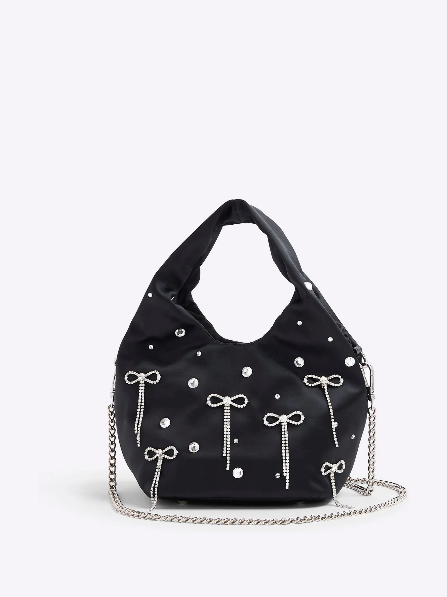 River Island Satin Diamante Bow Grab Bag