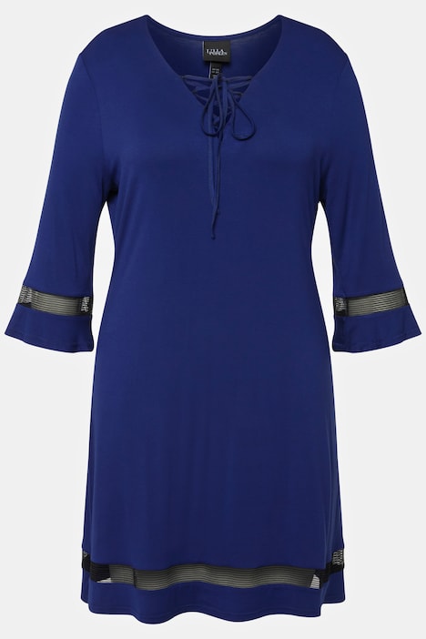 Kleid, Zierschnürung, V-Ausschnitt, 3/4-Arm