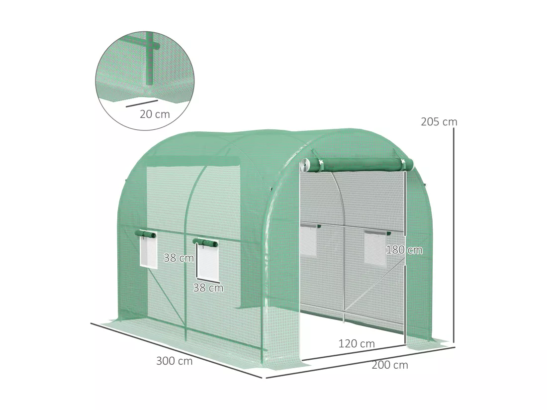 Serre de jardin tunnel surface sol 6 m² châssis tubulaire renforcé vert