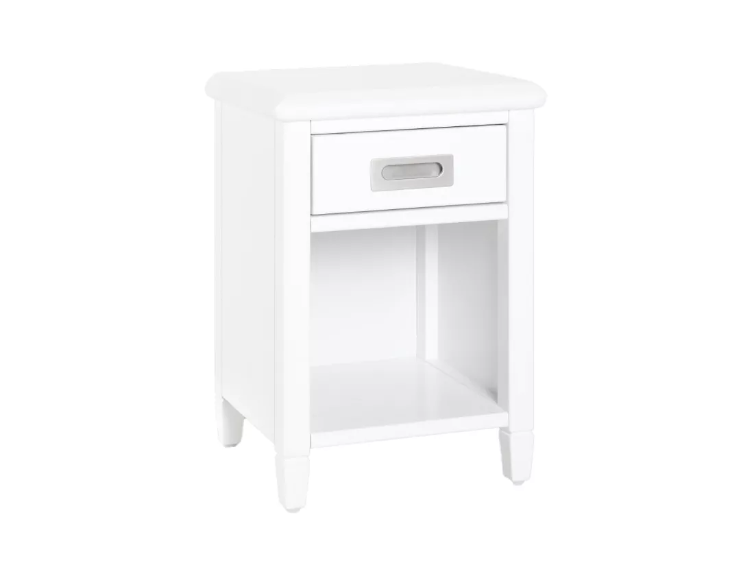 Table de chevet - 1 tiroir et 1 niche - Pin - Blanc - GUERANDE