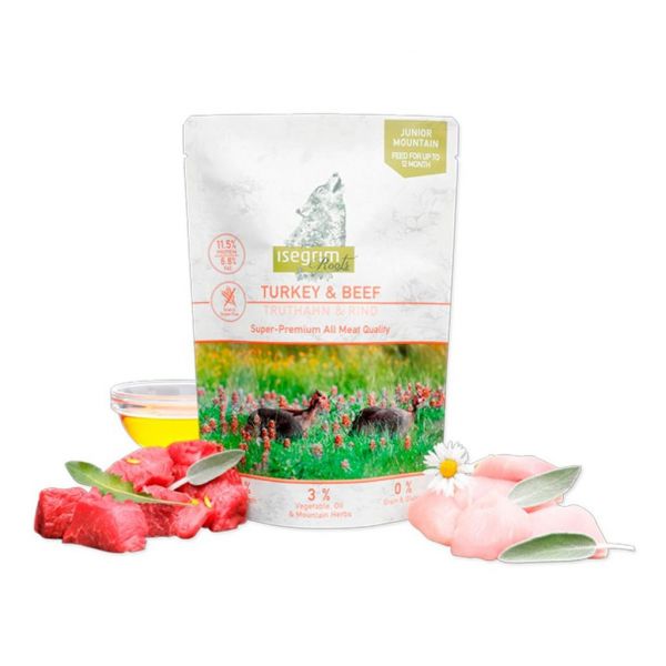 Ração Húmida Isegrim Junior Turkey & Beef Pouches 410g