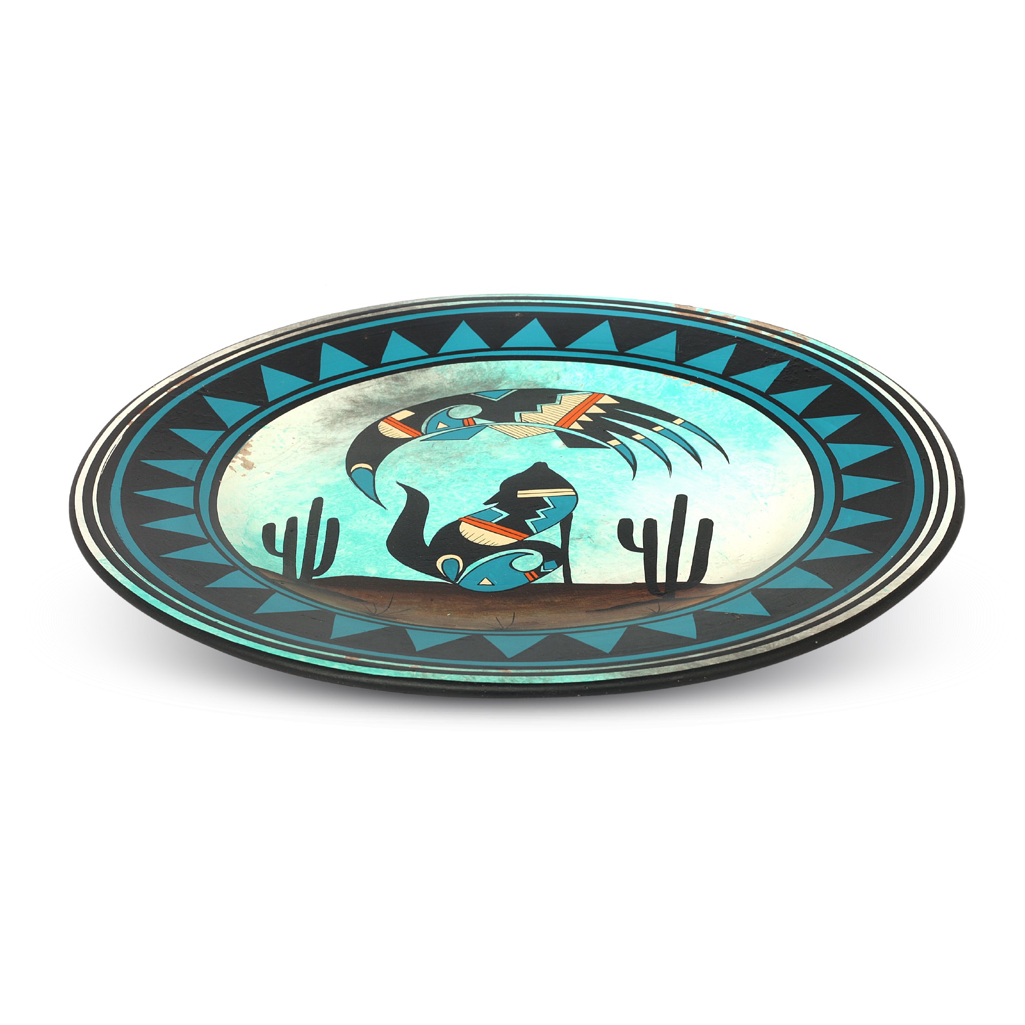 Wandteller 'Coyote' handbemalt, blau, Ø 39 cm, H 3,5 cm von fischer's lagerhaus
