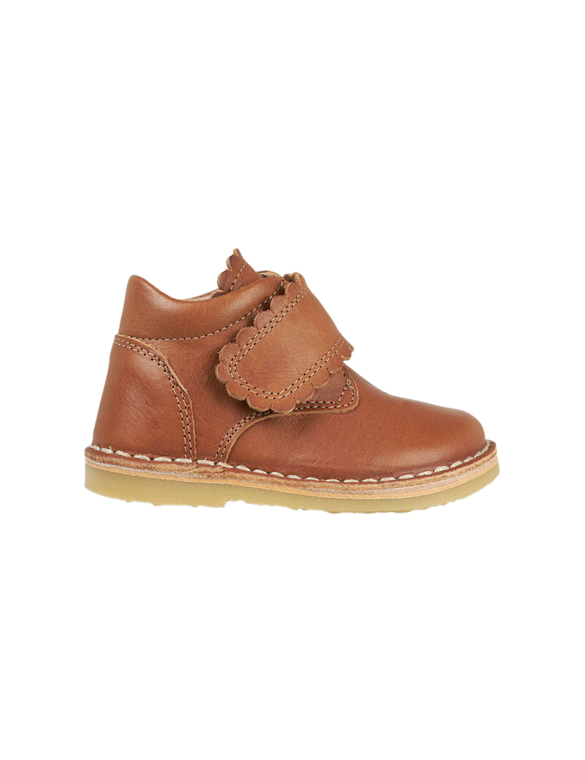Scallop Velcro Boot - Cognac