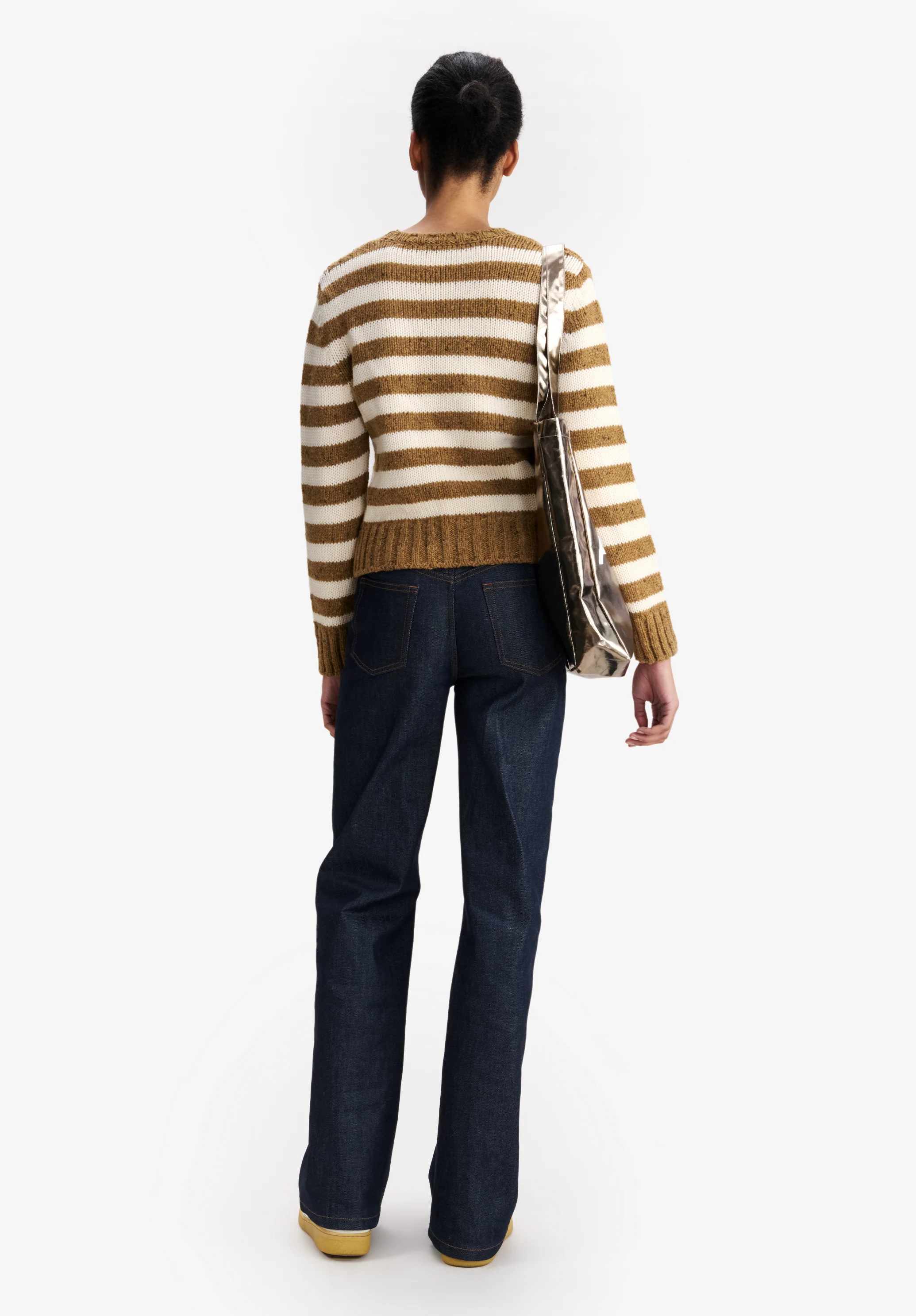 Pull rayé moucheté - Noisette / ecru