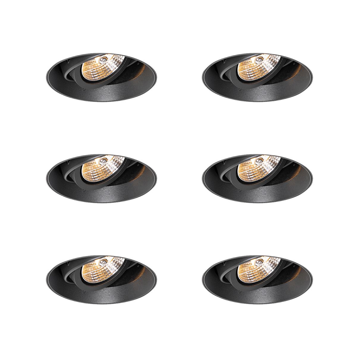Set van 6 Moderne inbouwspot zwart GU10 AR70 rond trimless - Oneon