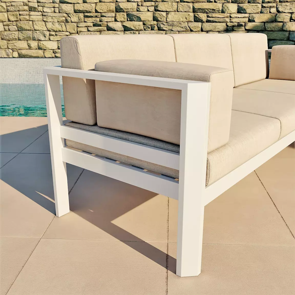 Salon de jardin en aluminium 5 places Ostara Blanc et taupe