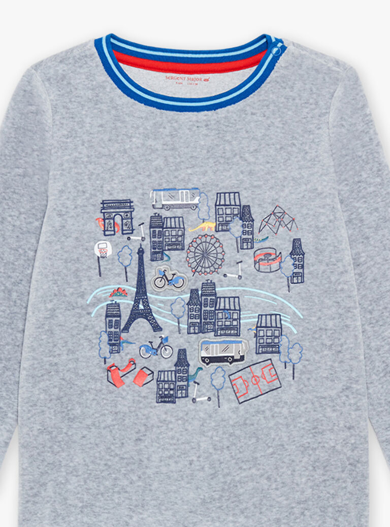 Ensemble pyjama gris chiné en velours thème Paris