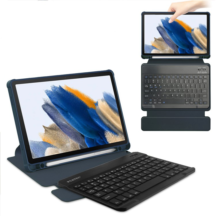 Samsung Galaxy Tab A9  Plus Leder Tasche mit Acryl Rückseite   Magnet Bluetooth Tastatur   S-Pen Halterung (QWERTY) - Dunkelblau