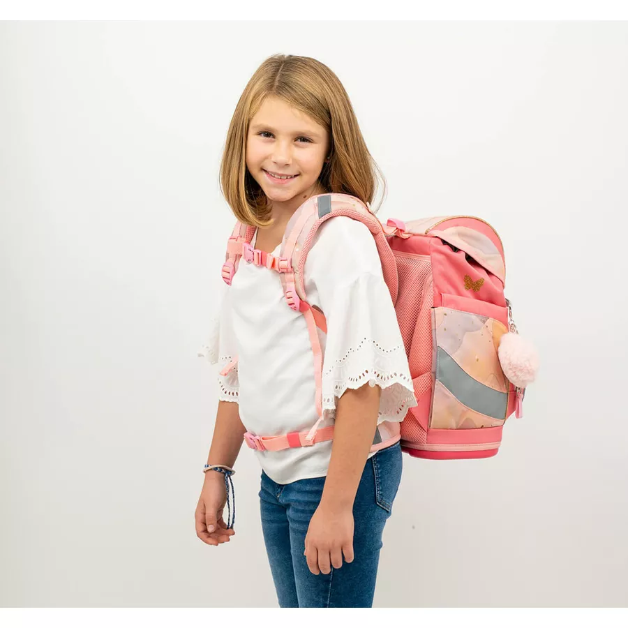 Belmil Schulranzen Smarty Schulranzen Set 6-teilig mit Brustgurt, Hüftgurt Marble