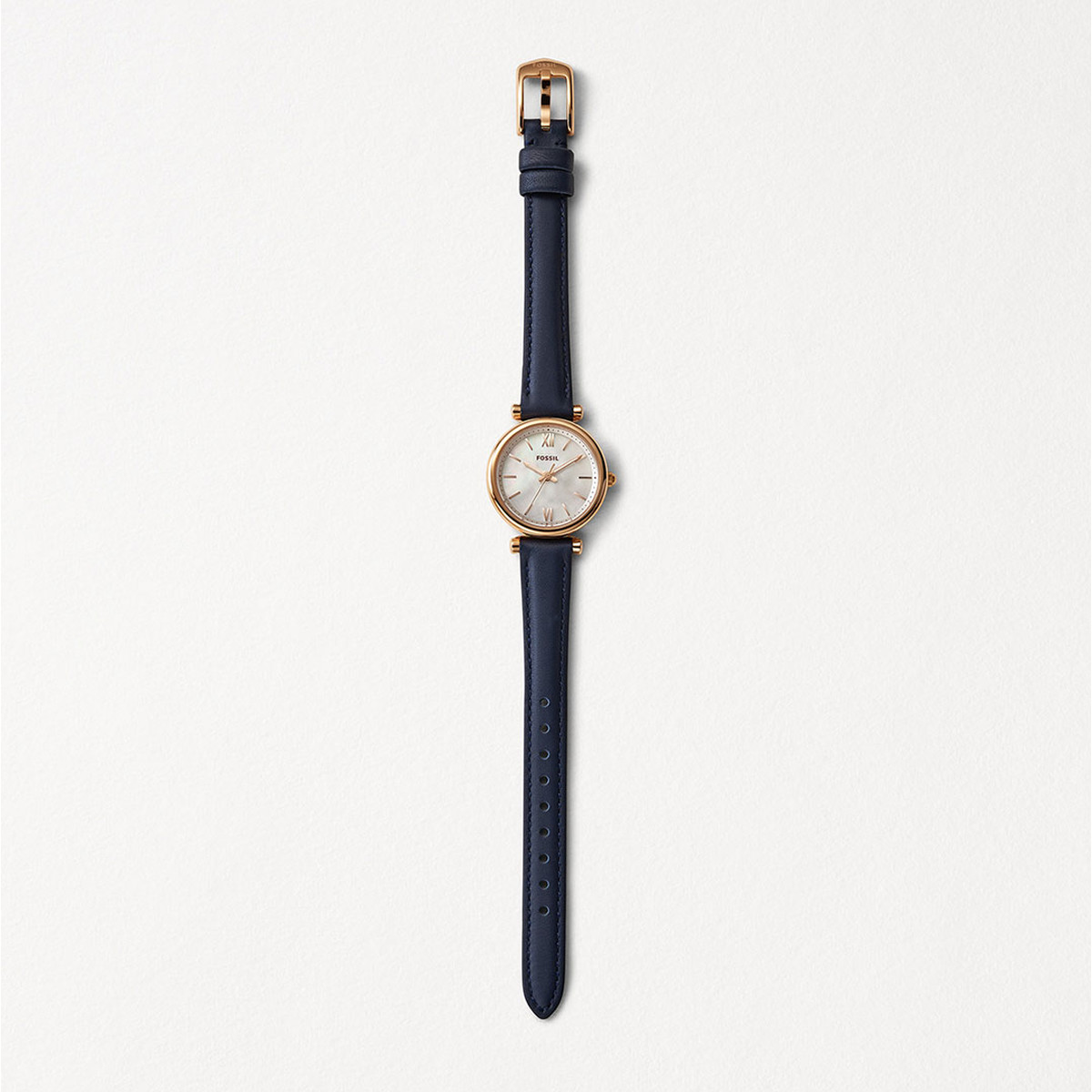 Montre Fossil femme acier doré rose cuir bleu