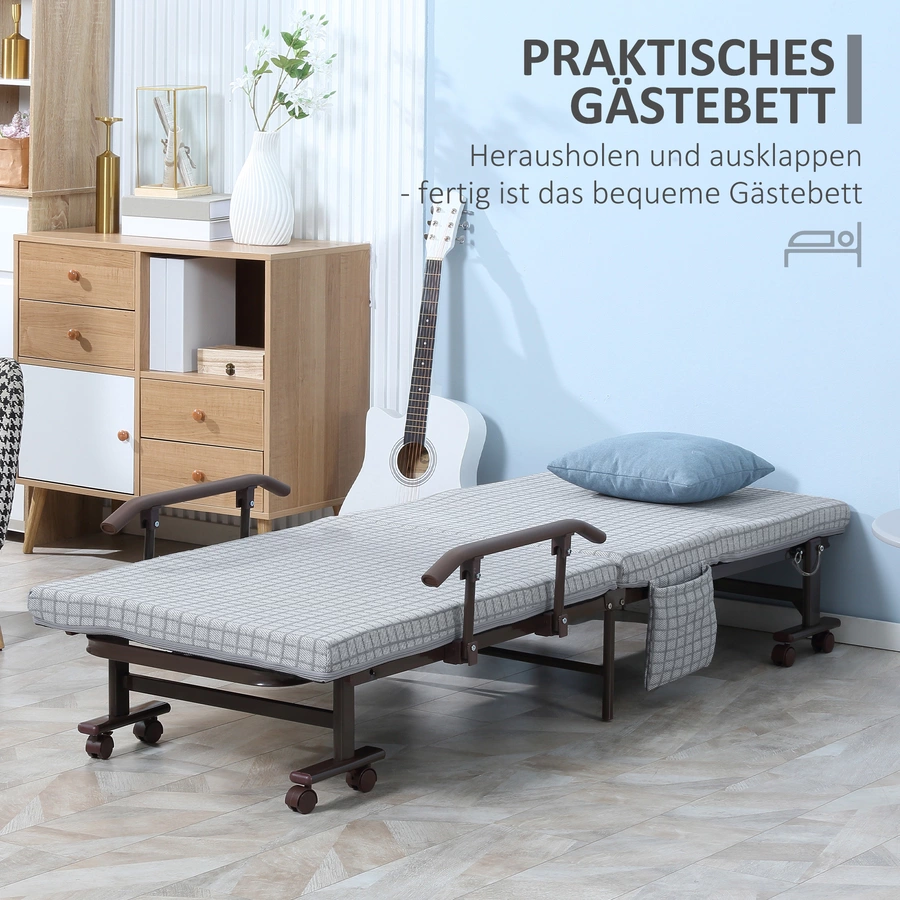 HOMCOM Klappbett mit Rollen grau