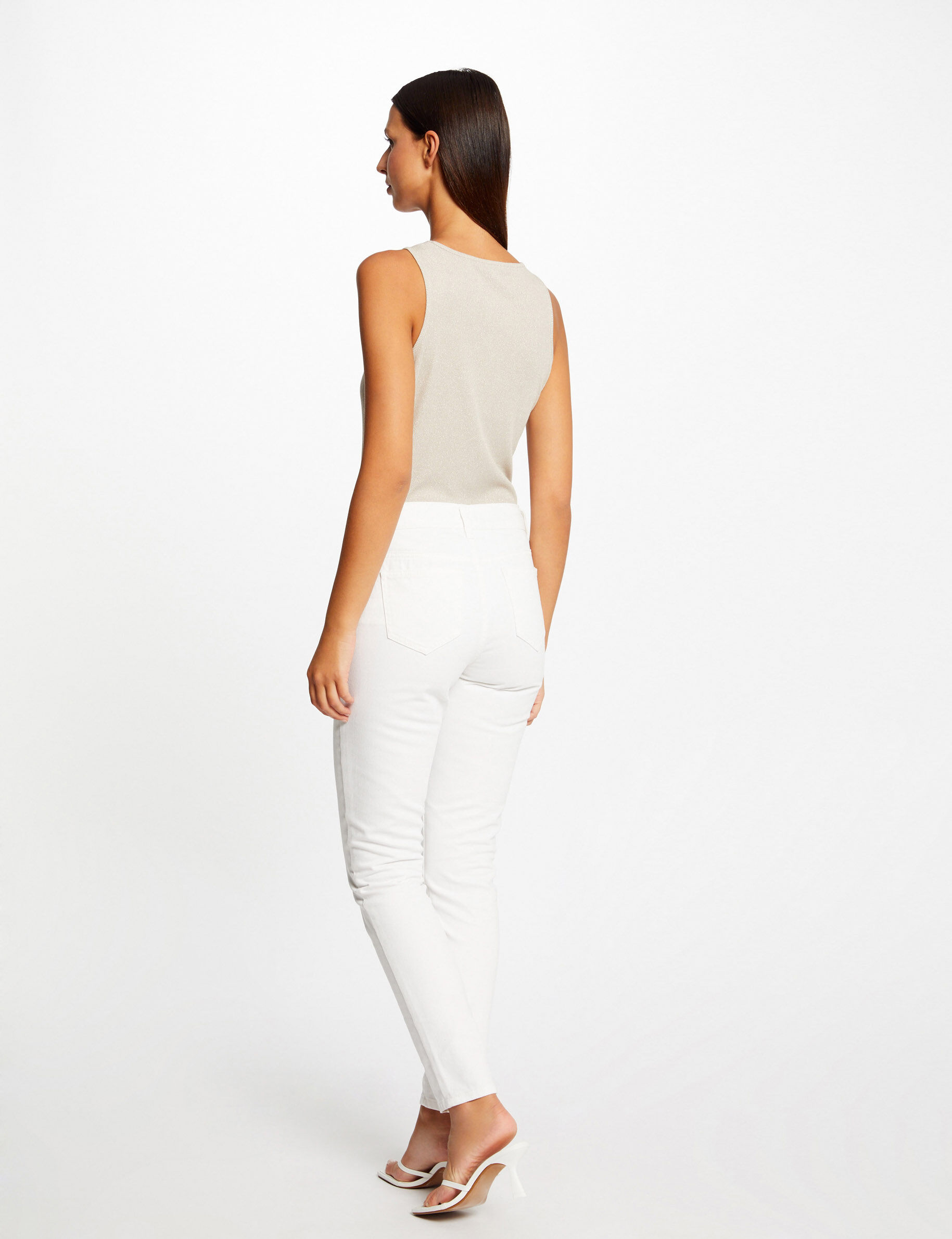 Jeans ajusté à ornements métalliques ecru femme - ecru