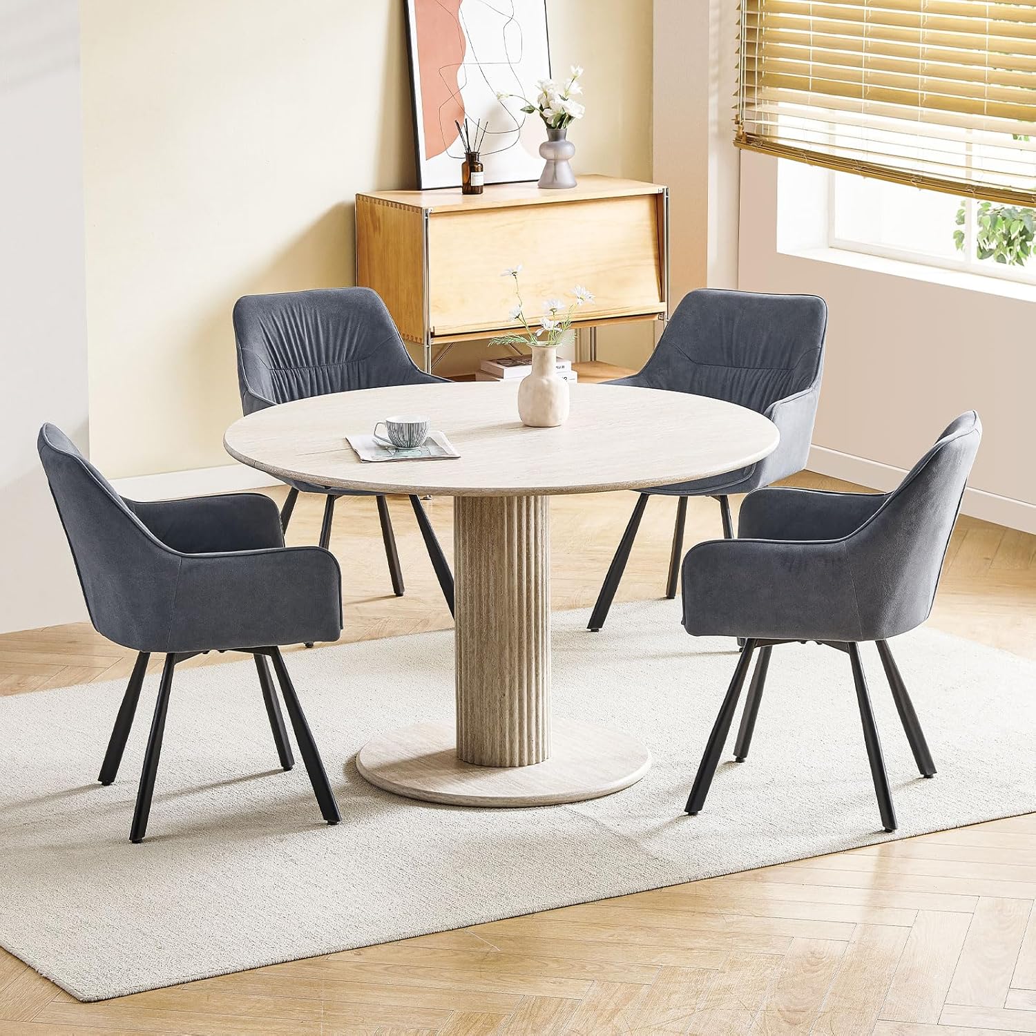 Esszimmerstuhl 4er Set drehbar, Armlehnstuhl drehbar 360°,Moderner Polsterstuhl Stuhl Samt, Stühle für Esszimmer,Küchenstuhl für Wohnzimmer, Arbeitszimmer,Schlafzimmer,Grau