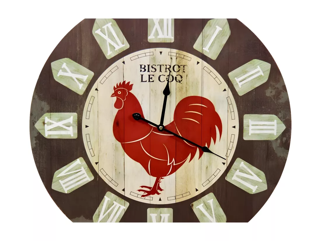 Horloge ancienne murale bistrot le coq Bois Marron - Décoration d'Autrefois