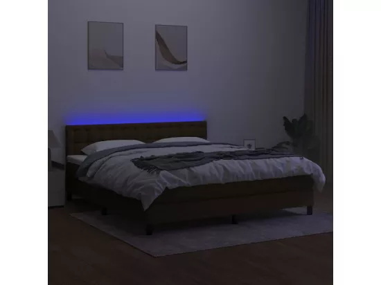 Sommier tapissier matelas et LED Marron foncé 160x200 cm Tissu