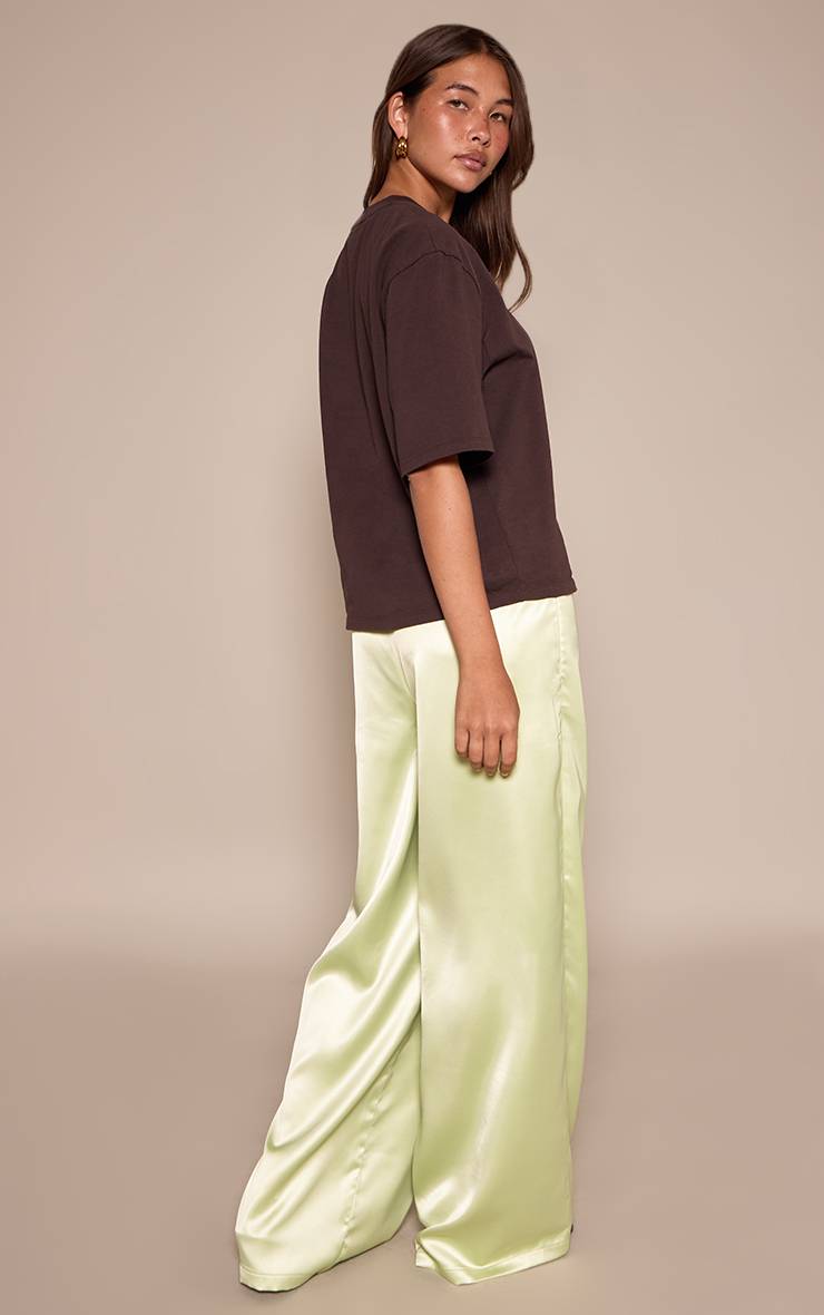 Vert Olive Pantalon Large En Satin À Cordon De Serrage